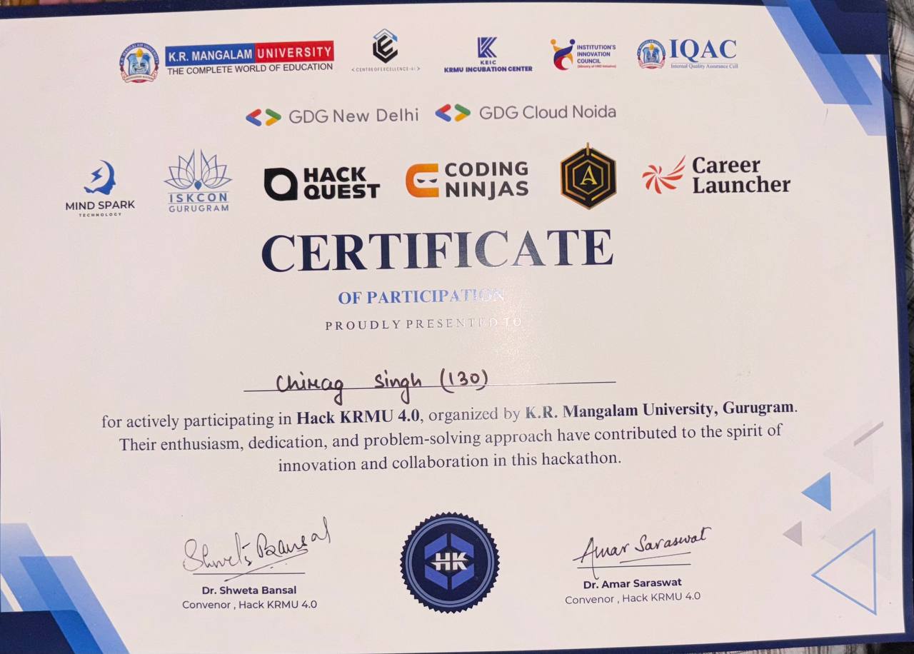 6th Technovation Hackathon Certificate